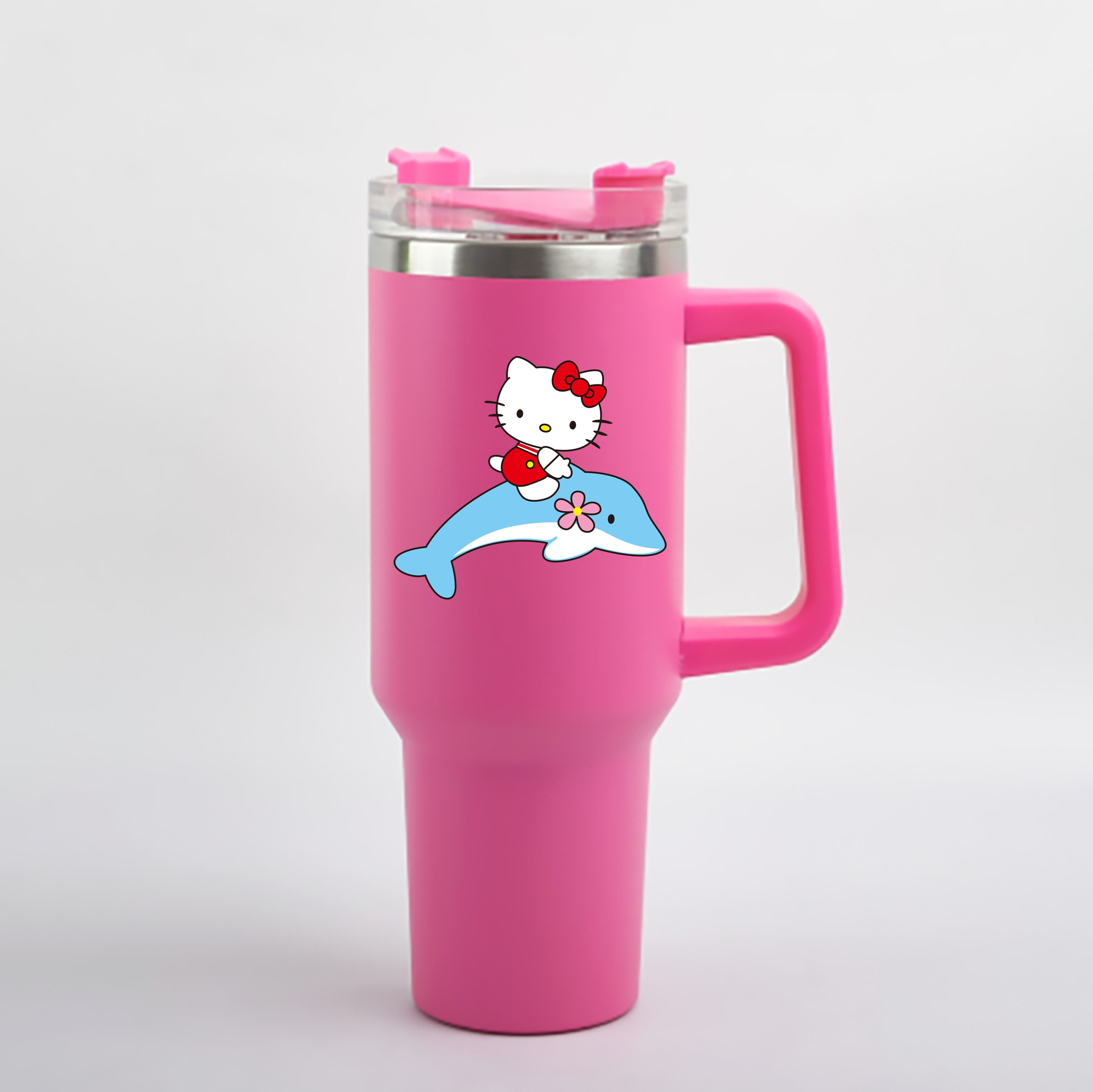 （画像用） Hello Kitty ハローキティ 1200mL車用タンブラー - クリスタルステッカー（プラスチックストロー付き）